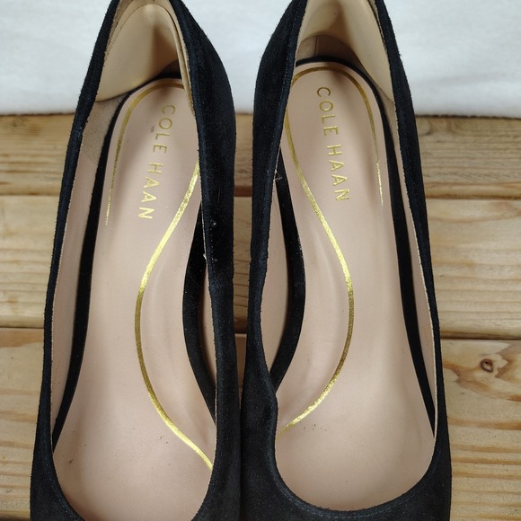 Coal Hann Black Suede Peep Toe Platform Pump Size 7B Patent Accent Heel - Picture 4 of 12